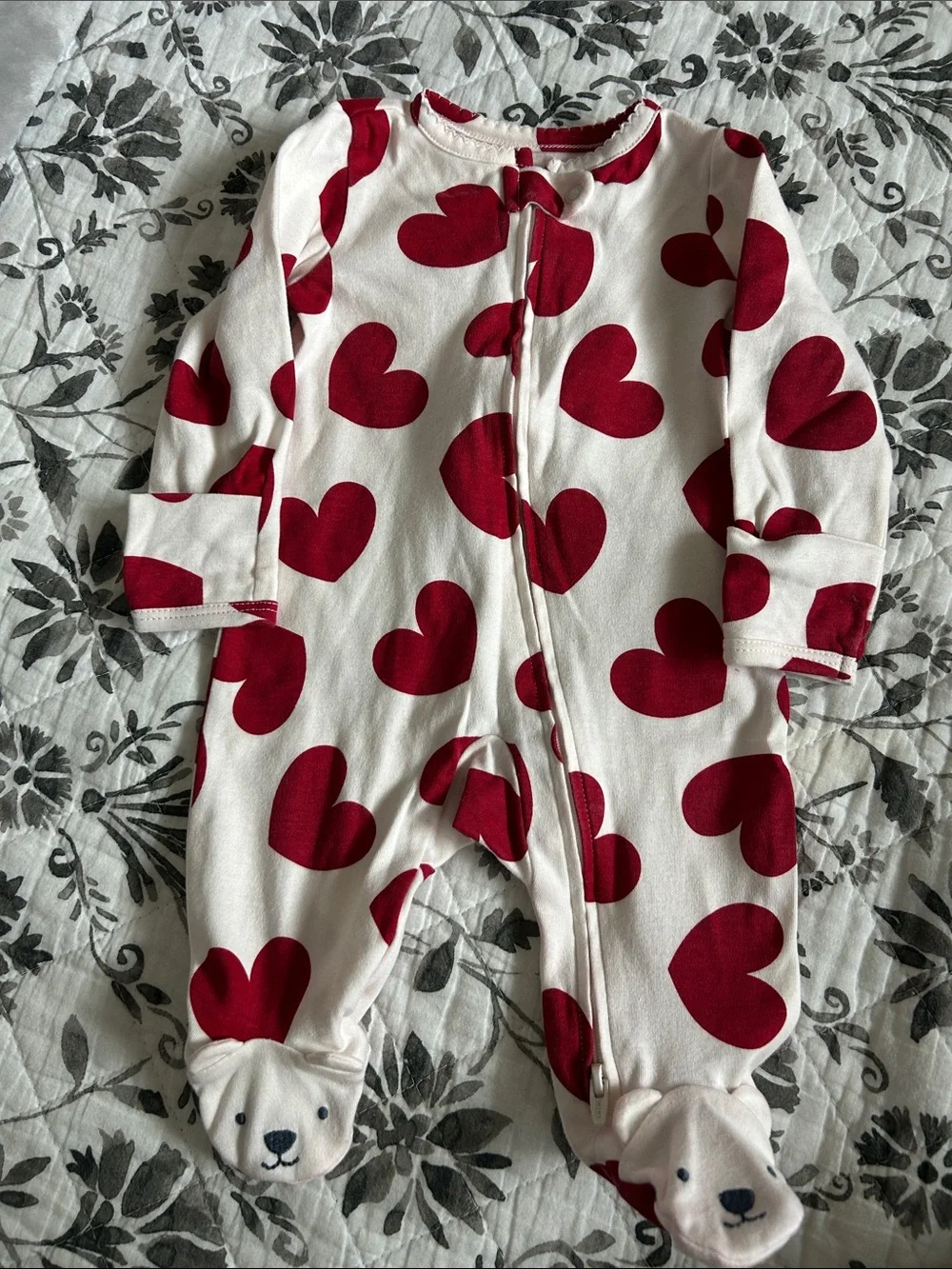 Carter's White Footed Sleeper with Red Heart Print